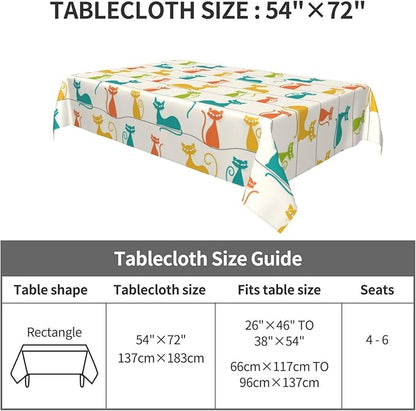 Mid Century Modern Cats Table Cloth, Cute Tablecloth Waterproof, Kitchen Dining Room Decorative Table Cover for Party Decorations Outdoor and Indoor, Rectangular 54x72 Inch