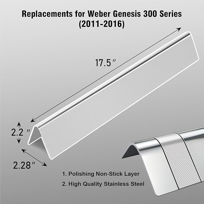 17.5" Stainless Steel Flavorizer Bars for Weber Genesis 300 Series (2011-2016, Front-Mounted Controls), Replacement for Weber 7620 7621 Fits Genesis E-310 E-320 E-330 S-310 S-320 S-330 Heat Plates