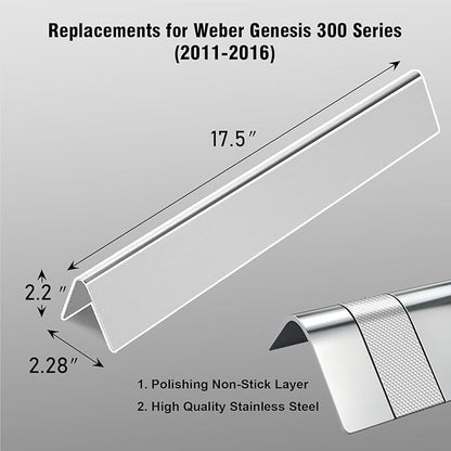 17.5" Stainless Steel Flavorizer Bars for Weber Genesis 300 Series (2011-2016, Front-Mounted Controls), Replacement for Weber 7620 7621 Fits Genesis E-310 E-320 E-330 S-310 S-320 S-330 Heat Plates