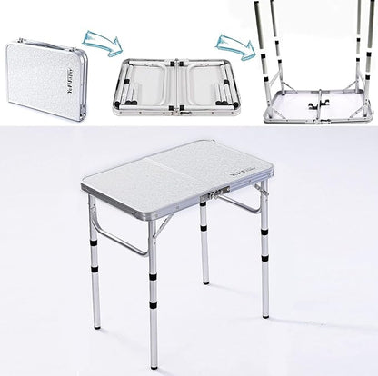 YUFIFAIRY Small Folding Table Portable, 24" L x16 W Foldable Camp Table | Lightweight Aluminum Folding Camping Table for Indoor Outdoor Cooking Picnic, 3 Adjustable Height 10"/19"/24"