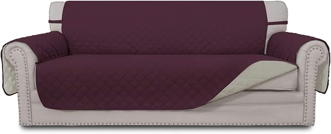 Easy-Going Reversible Couch Cover, 3 Cushion Sofa, X-Large, Wine/Beige | Machine Washable Slipcover For Dogs, Water Resistant Furniture Mat For Living Room, Non-Slip Sofa Cover, Pet Friendly
