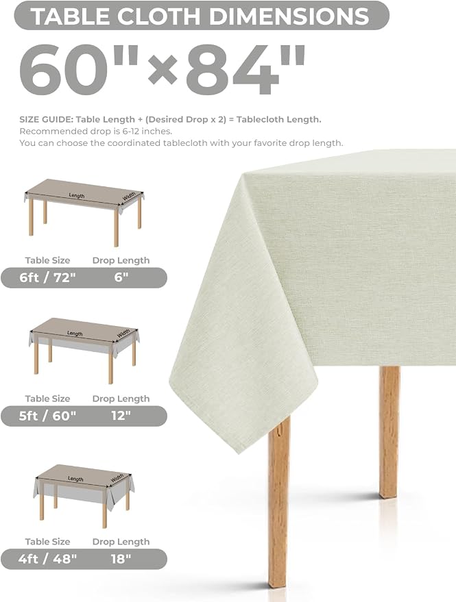 Decorelia Faux Linen Waterproof Tablecloth,Light Grey,84" x 60" (Rectangular)