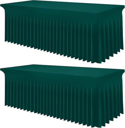 Smiry 2 Pack Spandex Elastic Fitted Table Cloth Skirt for 8FT Table | Stretch Washable Table Cloth, Banquet Table Cover for Wedding, Party, Indoor & Trade Shows, (Blackish Green, 96Lx30Wx30H)