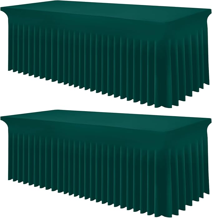 Smiry 2 Pack Spandex Elastic Fitted Table Cloth Skirt for 6FT Table | Stretch Washable Table Cloth, Banquet Table Cover for Wedding, Party, Indoor & Trade Shows, (Blackish Green, 72Lx30Wx30H)