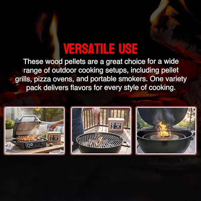 Carolina Cookwood 100% Pure Wood Pellet Variety Pack – 6-Pack (9 lbs), 100% USA-Sourced, Includes Apple, Hickory, Pecan, Maple, White Oak & Cherry, Perfect for Ninja Pellet Grills, Smoking & BBQ