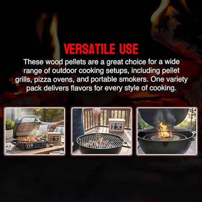 Carolina Cookwood 100% Pure Wood Pellet Variety Pack – 6-Pack (9 lbs), 100% USA-Sourced, Includes Apple, Hickory, Pecan, Maple, White Oak & Cherry, Perfect for Ninja Pellet Grills, Smoking & BBQ