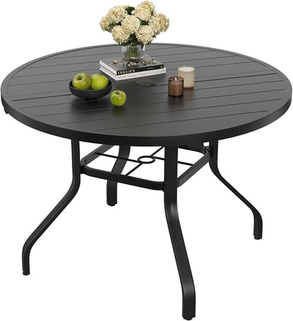 Round Outdoor Dining Table, 41" Round Patio Table with 1.57" Umbrella Hole, Metal Outdoor Dining Tables for Patio, Graden, Backyard and Poolside