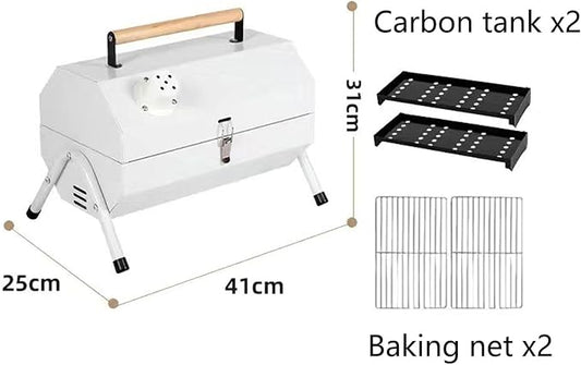 Outdoor Cooking Charcoal Barbecue Grill Portable BBQ Grill Shelf with Handle Double-Side Use Extra Large Cooking Area for Camping Backyard Picnic Patio BBQ Cooking(White B)