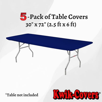 6' Rectangle Plastic Table Covers 30" x 72", Bundle of 5 (Navy Blue)