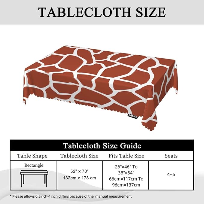 Swono 52x70 Inch Giraffe Tablecloth Brown Animal Skin Giraffe Print Farmhouse Dining Table Cloth Anti-Stain Talking Table Cover for Kitchen Dinning Room Coffee Store