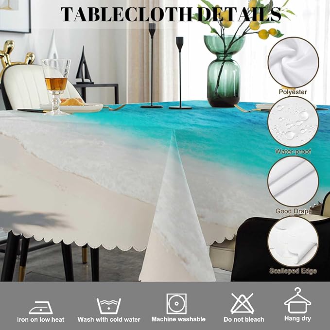 Swono Rectangle Tablecloth Tropical Beach Table Cover 52x70 Inch Paradise Palms Turquoise Ocean Sea Table Cloth for Rectangle Tables Decorative Tablecloth for Dining Party Camping BBQ