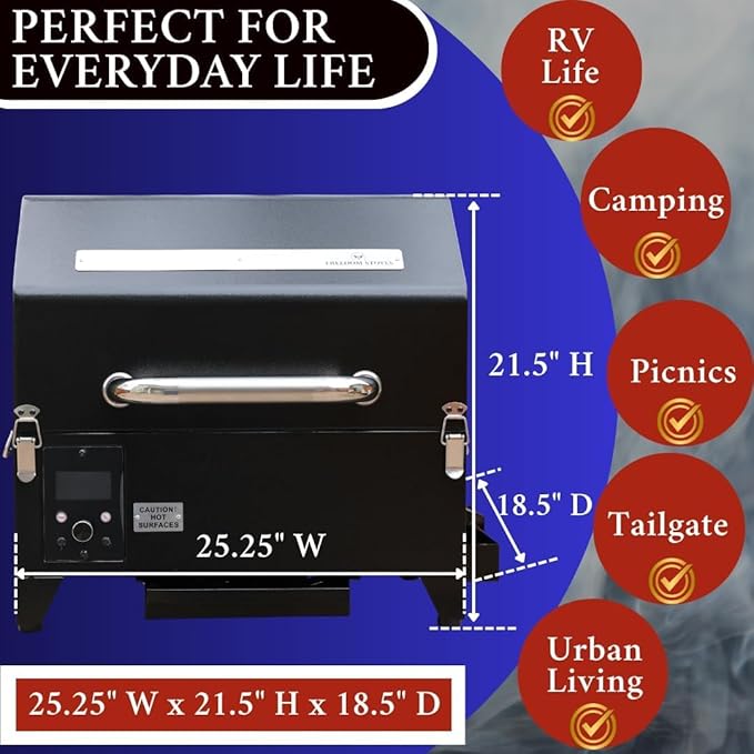 Portable Electric Smoker Grill by Freedom Stoves – 12V/120V Pellet BBQ for Camping, Tailgating & Backyard | Digital Control, Dual Probes, 8.5LB Hopper