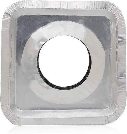 100 Pack Aluminum Foil Square Stove Burner Covers Disposable Heavy Thick Quality Bib Liners Drip Pans Gas Range Top Protectors 8.5”