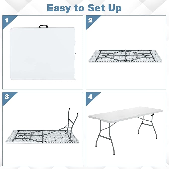 Goplus Folding Tables, 6ft Foldable Plastic Card Table, Portable Heavy Duty Fold Up Table w/Handle, White Outdoor Utility Folding Table for Picnic, Party, Dining, Camping, Beach, BBQ, No Assembly