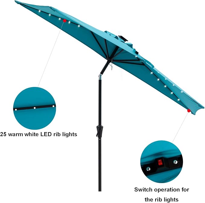 C-Hopetree 9 ft Half Round Outdoor Patio Market Wall Umbrella with Solar LED Lights and Tilt