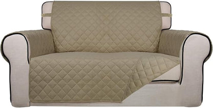 PureFit Reversible Quilted Sofa Cover, Water Resistant Medium Slipcover Furniture Protector, Washable Couch Cover with Non Slip Foam and Elastic Straps for Kids, Dogs, Pets (Loveseat, Beige/Beige) | Beige/Beige, Water Resistant Couch Protector, Washabl...