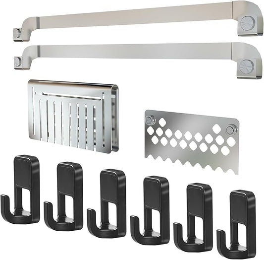 Magnetic Grill Grease Gate Set, 6 Pack Magnetic Hooks and Tool Holder Combo, Stainless Steel Barbeque Flat Top Griddle Accessories for Blackstone