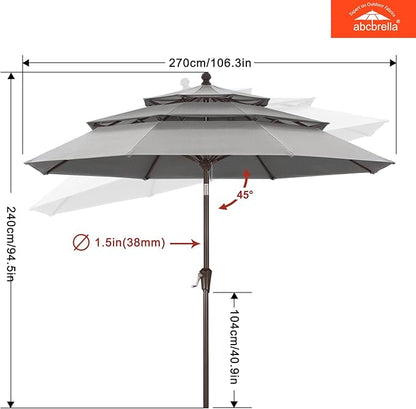 ABCCANOPY 5-Year 10-Year No Fading 9FT 3 Tiers Patio Umbrella, Outdoor Table Umbrella with 8 Sturdy Ribs for Deck, Backyard, Garden, Yard