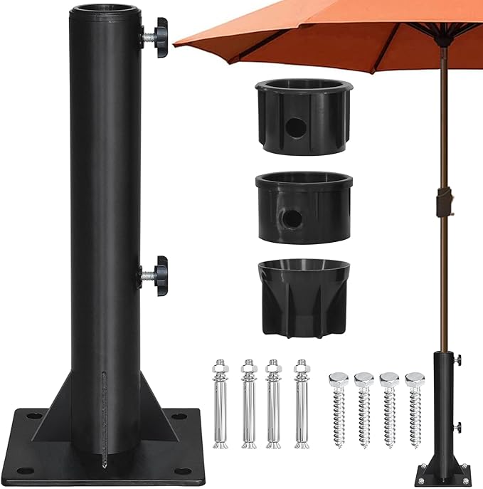 EliteShade USA Windproof Patio Umbrella Mount Stand, Heavy Duty Fixed Metal Umbrella Base for Concrete, Wood Deck, Boat Dock, Rust-Free Outdoor Parasol Holder for Backyard, Fits 1.5" to 1.9" Poles