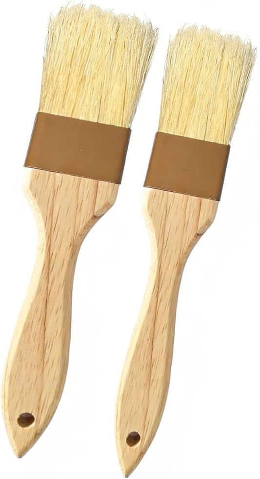 Pastry Basting Brush - Food Grade, No Shedding Natural Bristle, Heat Resistant Wooden Handle, Durable Kitchen Tool for Baking, Cooking, Butter, Egg Wash, Glazing, Oil, Sauce (1" & 1.5")