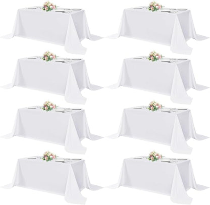 sancua White Table Cloths Rectangle, 8 Pack 90x132 Inch Tablecoths Rectangular for 6 Foot Tables - Washable Polyester Fabric Table Cover for Wedding, Birthday Party, Banquet Reception