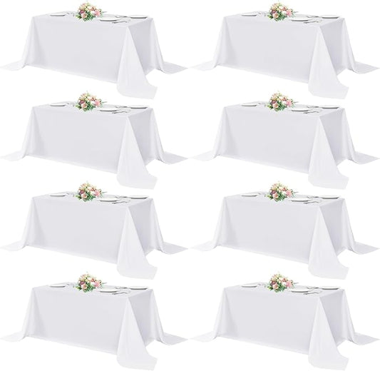 sancua White Table Cloths Rectangle, 8 Pack 90x132 Inch Tablecoths Rectangular for 6 Foot Tables - Washable Polyester Fabric Table Cover for Wedding, Birthday Party, Banquet Reception