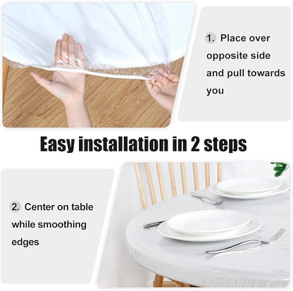 LUSHVIDA Round Waterproof Table Cover Elastic Vinyl Fitted Tablecloth Elastic Edged Plastic Table Cloth (Clear, Best for Up to 57"-68" Round)
