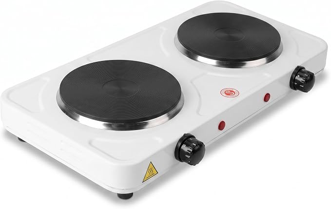 Electric Countertop Burner, Double Burner, 2000W Infrared Hot Plate, Portable Electric Cooktop, 5 Level Adjustable Temperature Control Cooking Ranges for Home Dorm Camping