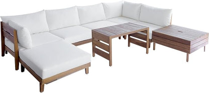 VilroCaz 8-Piece Acacia Wood Outdoor Patio Sofa Set, Modular Sectional Furniture Set with Storage Tea Table, Coffee Table, All-Weather Conversation Set with Cushions for Backyard Poolside
