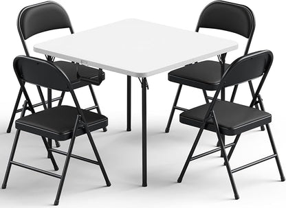 Folding Table and Chairs Set for 4, 5 Piece Card Table Set with 36" Square Foldable Table & 4 Padded Folding Chairs, Portable Indoor Outdoor Dining Table Set for Picnic, Camping, RV, Game Night, Patio