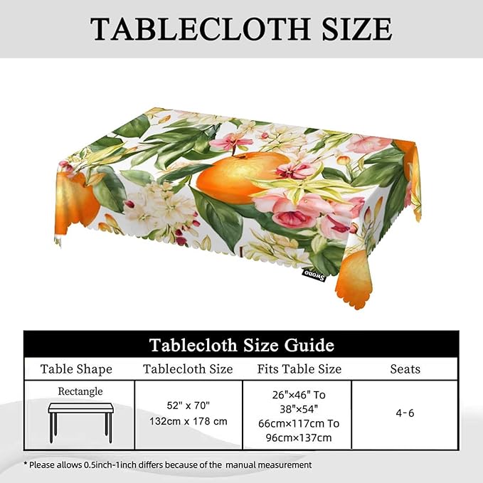Swono Decorative Rectangle Tablecloth Orange, Watercolor Blooming Orange Flowers Twig Summer Polyester Tablecloth Kitchen Table Cover for Dining BBQ Picnic Coffee Table 50x72