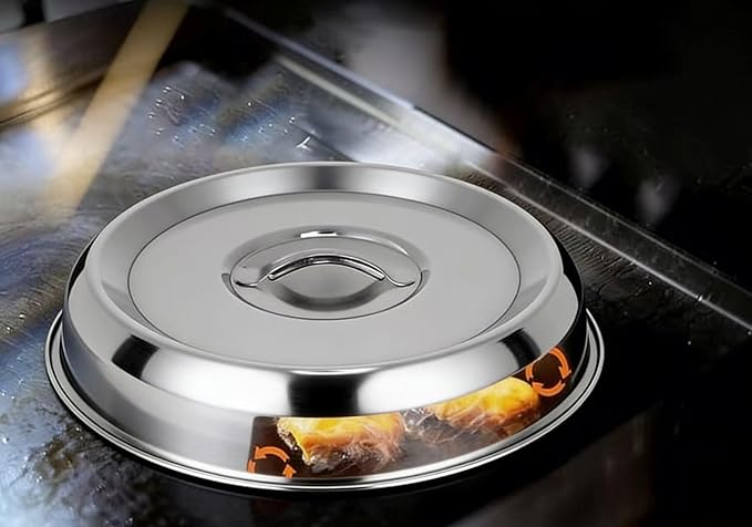 2Pcs Cheese Melting Dome Round Stainless Steel Basting Cover Wok Lids Griddle Grill Accessories for Kitchen Cooking Flat Top BBQ Indoor Outdoor Dishwasher Safe Heavy Duty