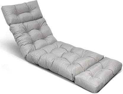 Outdoor Chaise Cushion Waterproof with Ties Thicken Lounge Chair Cushions for Outdoor Furniture Non Slip Pool Chaise Lounge Chair Cushions Light Grey,75 x 24 x 3.9 Inches