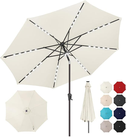 Solar Patio Umbrella with Centre Light, 10 ft Ivory | 40 LED Lights, UV Protection, Solar Outdoor Umbrella for Porch, Deck, Pool, Table, Garden, Provides Evening Lighting