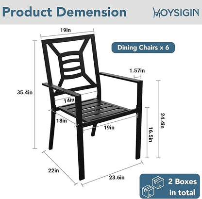 Patio Dining Chairs Set of 6, Stackable Metal Patio Chairs with High Back for Deck Bistro Porch Lawn, Black Wrought Iron Outdoor Dining Chairs