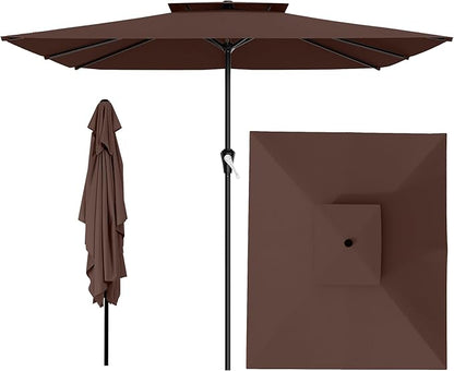 AreShark 8'x10' 2 Tiers Rectangular Patio Umbrella - Outdoor Umbrella Waterproof UV Protection, Market Table Umbrella w/Crank for Pool, Backyard, Deck(Dark Brown)