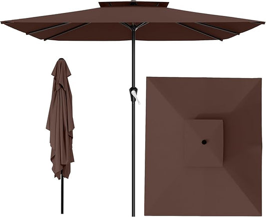 AreShark 8'x10' 2 Tiers Rectangular Patio Umbrella - Outdoor Umbrella Waterproof UV Protection, Market Table Umbrella w/Crank for Pool, Backyard, Deck(Dark Brown)