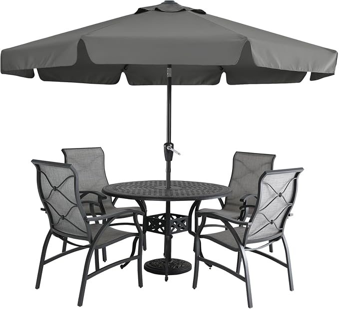 MASTERCANOPY 10ft Patio Umbrella with Valance, Crank & Tilt, Dark Gray | 8 ribs, UV/fade-resist, waterproof, vent, for garden/deck/yard/pool