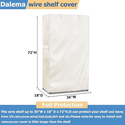 Storage Shelf Cover,Outdoor Heavy Duty 600D 36''W x 18''D x 72''H Dustproof Waterproof Shelf Covers for Wire Shelving,Storage Rack Cover with Zipper,White