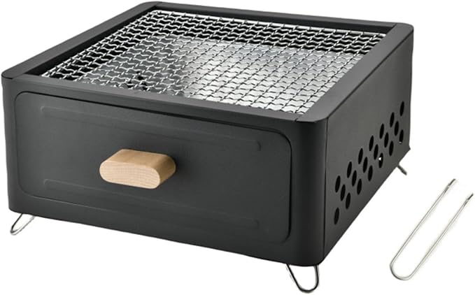 Desk Tabletop Outdoor Charcoal Grill Portable Small BBQ Grill Easy Assembly with Grid Lifter and Stainless Steel Grill Grate for Camping Picnics Garden Beach Party(Black A)