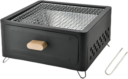 Desk Tabletop Outdoor Charcoal Grill Portable Small BBQ Grill Easy Assembly with Grid Lifter and Stainless Steel Grill Grate for Camping Picnics Garden Beach Party(Black A)