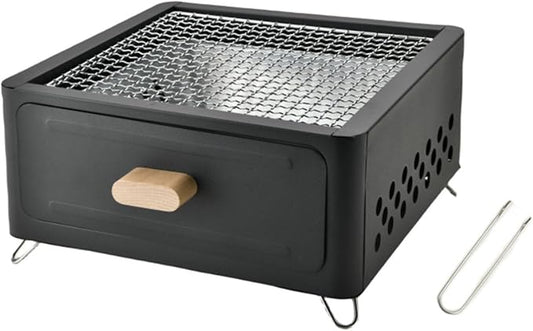 Desk Tabletop Outdoor Charcoal Grill Portable Small BBQ Grill Easy Assembly with Grid Lifter and Stainless Steel Grill Grate for Camping Picnics Garden Beach Party(Black A)
