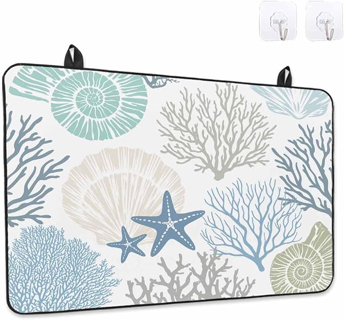 Stove Top Covers for Electric Stove 36x21 Inches, Coastal Coral HeatResistant Glass Cooktop Protector, Blue Nautical Starfish Ocean Shell Beach Ceramic Stovetop Countertop Covers Mat, Oven Cover