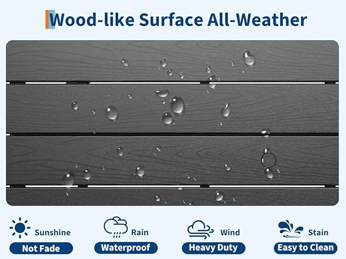 Outdoor Dining Table 6 Person, Rectangle HDPE Patio Table with 2.1" Umbrella Hole, Triangular Legs, Weatherproof Heavy Duty Backyard Furniture for Garden, Deck, Poolside, Easy Assembly (Balck)