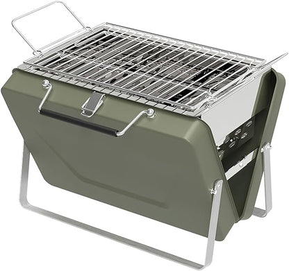 Portable Charcoal BBQ Grill, Foldable Suitcase Style, Adjustable Grill Rack, for Camping, Picnic, and Outdoor Use