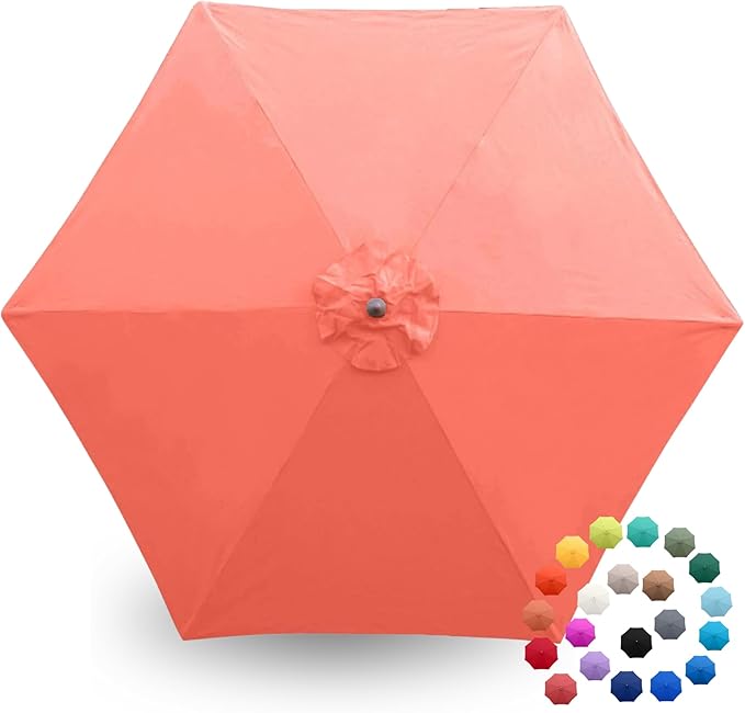 Formosa Covers 9ft 6 Ribs Market Patio Umbrella Replacement Canopy - Top Canvas - 600D UV Protective and Water Resistant Umbrella Fabric - Premium Quality Replacement Canopy Cover ONLY (Peach Coral)