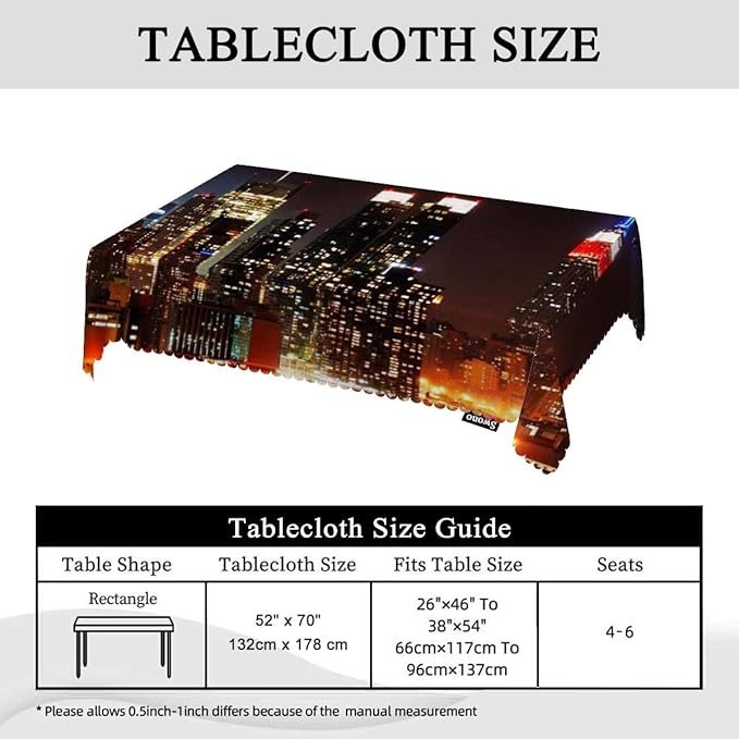 Swono New York City Skyline at Night Table Cloth, Modern New York Rectangle Tablecloth Picnic Table Cover BBQ Table Cloths Polyester for Kitchen Home 50x72 Inch