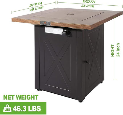 Outdoor Fire Tables, 50,000 BTU Patio Fire Pit Table Prop ane Fireplace for Backyard, Deck, Multi-Use Square Gas Fire Pit with Lid & Lava Rock, Table Top Firepit, Wood Table and Mocha Base