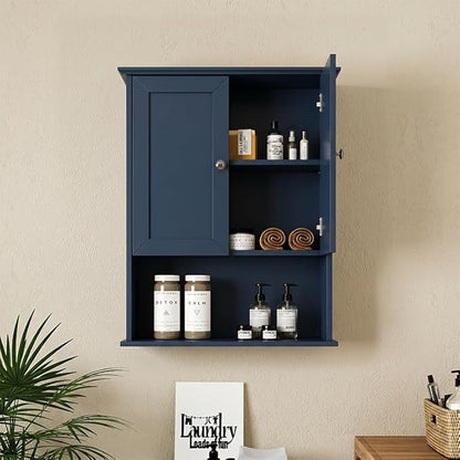 Medicine Cabinet, Over The Toilet Storage Cabinet, 24x30 Inch Wall Mount Bathroom Storage Cabinet with 2 Doors & Adjustable Shelf, Wooden Bathroom Wall Cabinet, Blue