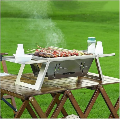 Portable Charcoal BBQ Grill for 3-6 People, Foldable Stainless Steel Grill with Windproof Design & Adjustable Height, Quick Setup Camping Picnic Stove for Backyard Travel